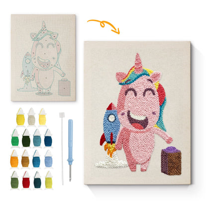 Unicorn with Rocket - Punch Needle