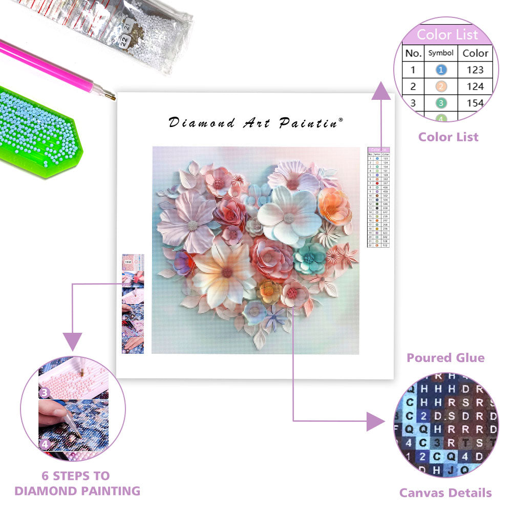 Floral Heart Love - Diamond Painting