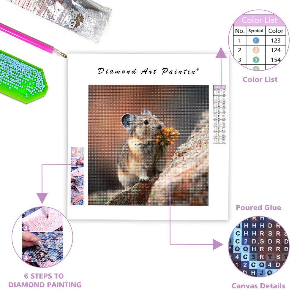 Pika with Flower - Diamond Painting