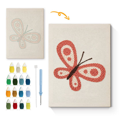 Pink & White Butterfly - Punch Needle