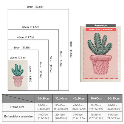 Pink Pot with Green Cactus - Punch Needle