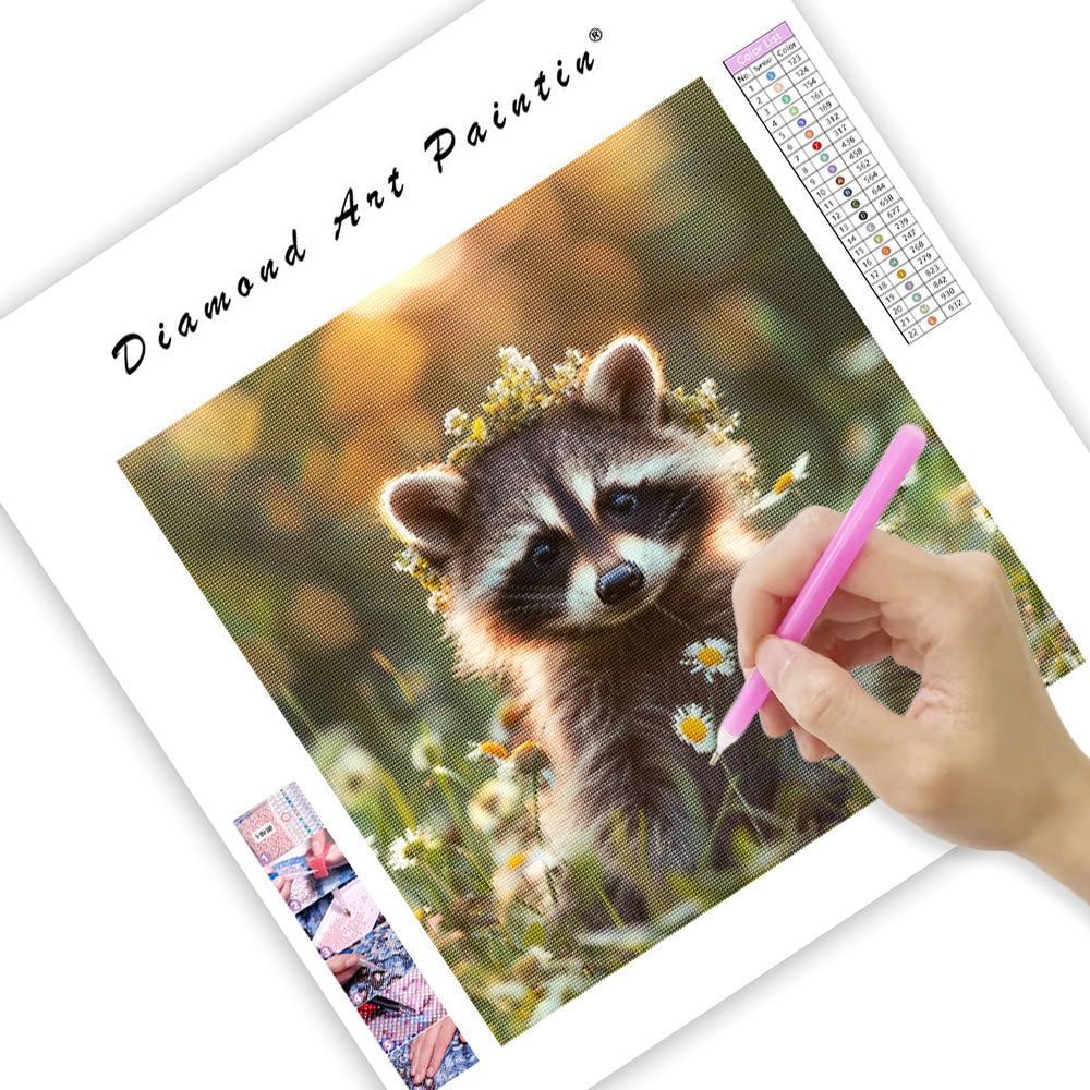Flower Raccoon - Diamond Painting
