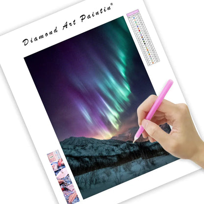 Northern Lights over Snowy Hills - Diamond Painting