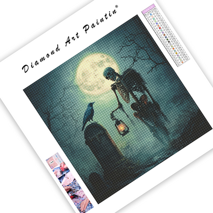 Skeleton and Crow on Halloween Night - Diamond Painting
