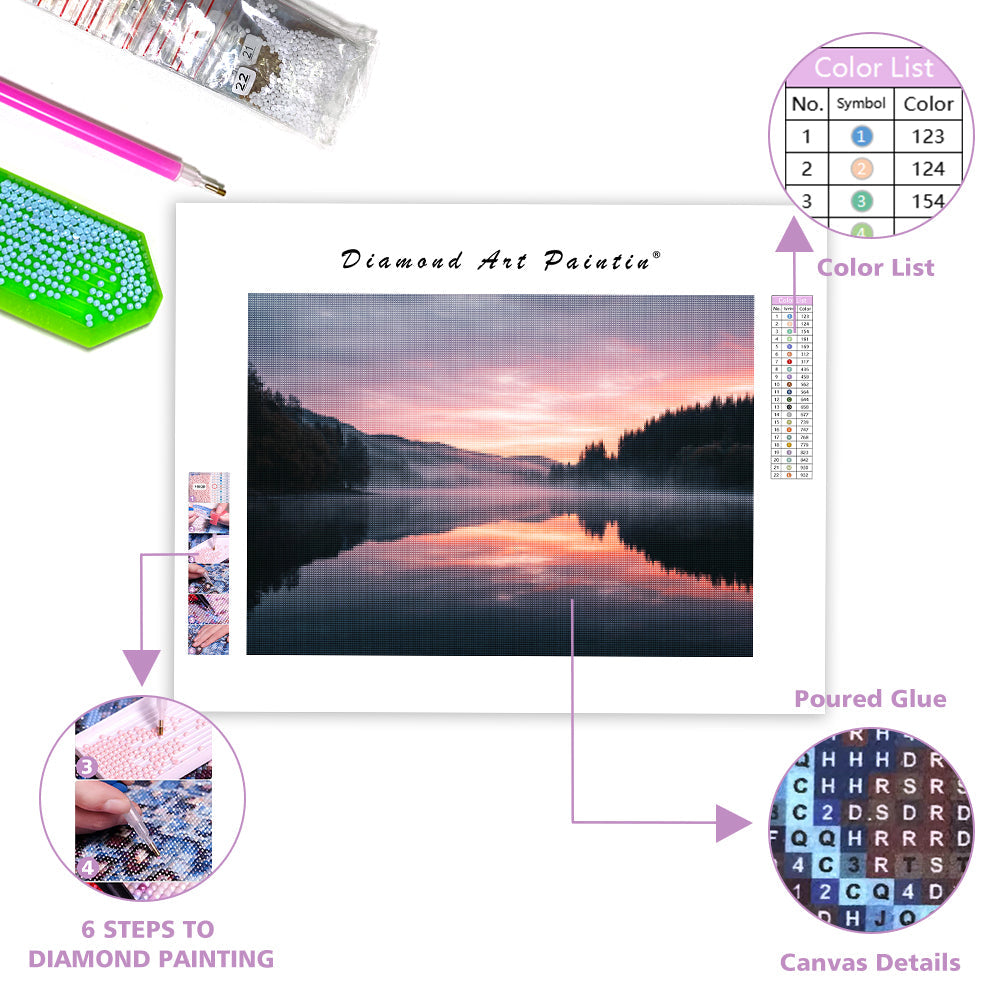 Foggy Lake at Sunrise - Diamond Painting