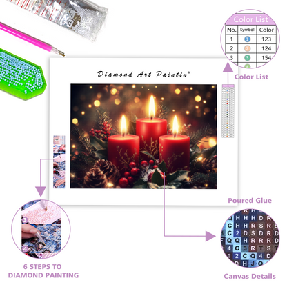Set of Three Red Christmas Candles – Diamond Painting