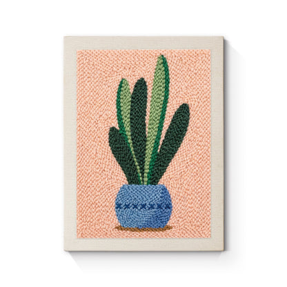 Blue Plant in Pot - Punch Needle