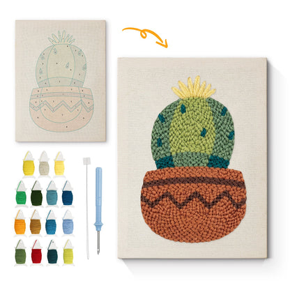 Cactus in Pot with Yellow Flowers - Punch Needle
