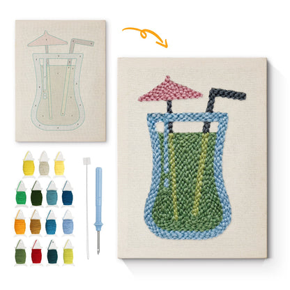 Green Drink with Umbrella - Punch Needle