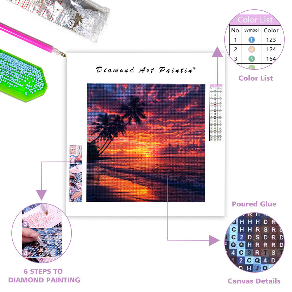 Sunset Palm Shore - Diamond Painting