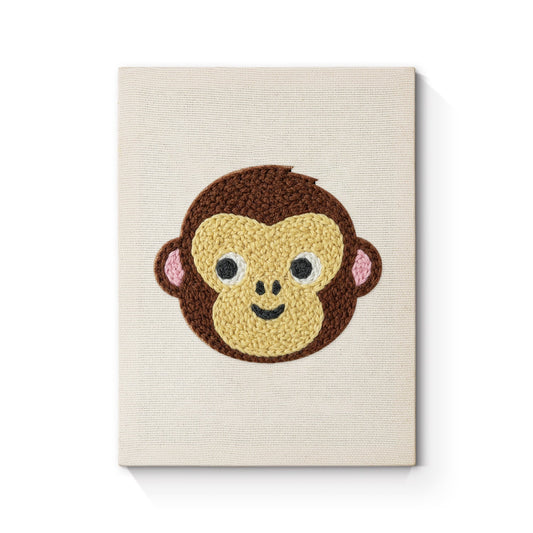 Monkey Face with Pink Ears - Punch Needle
