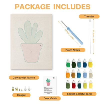 Pink Pot with Green Cactus - Punch Needle