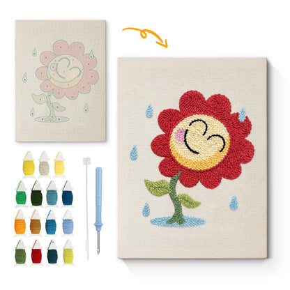 Smiling Sunflower with Rain - Punch Needle