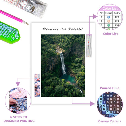 Tall Waterfall in the Forest - Diamond Painting