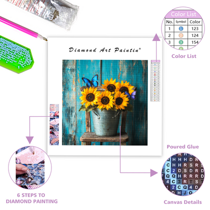 Sunflowers on a Wooden Chair - Diamond Painting