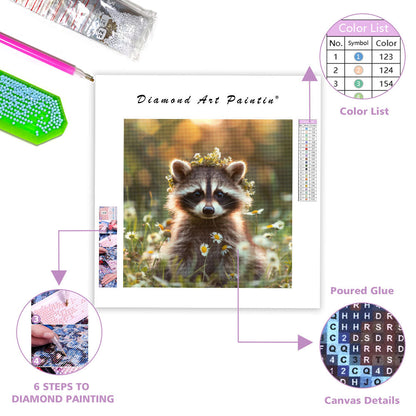 Flower Raccoon - Diamond Painting