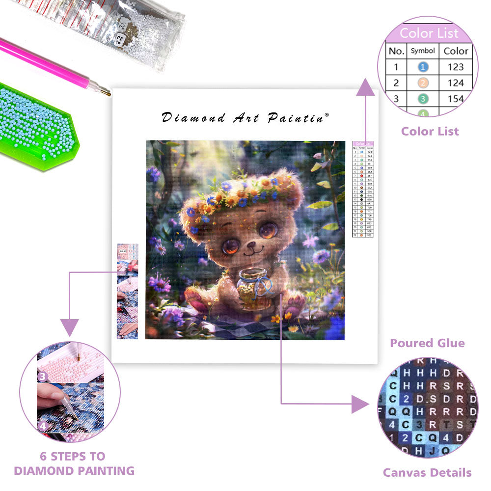 Flower Honey Bear - Diamond Painting