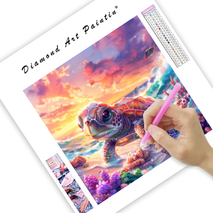 Rainbow Baby Turtle on the Beach - Diamond Painting