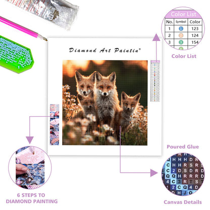 Fox Family Playing - Diamond Painting
