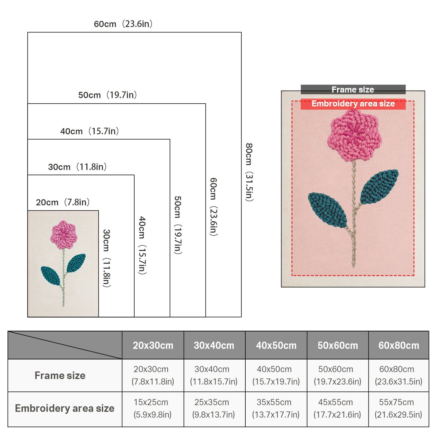 Pink Flower Stem - Punch Needle