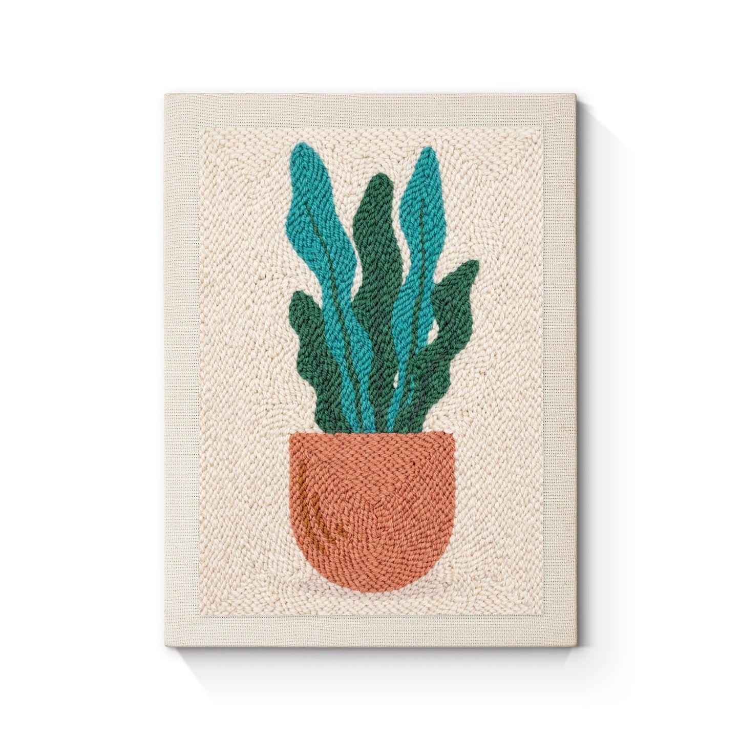 Green Leaves in Terracotta Pot - Punch Needle