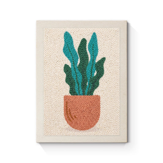 Green Leaves in Terracotta Pot - Punch Needle