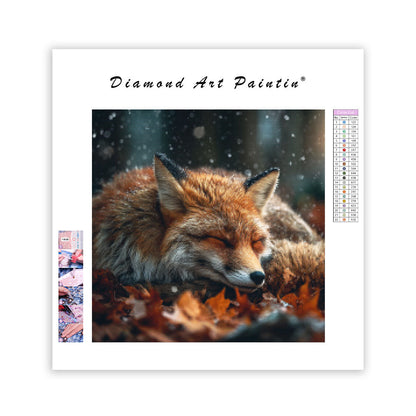 Sleeping Fox in Autumn Leaves - Diamond Painting