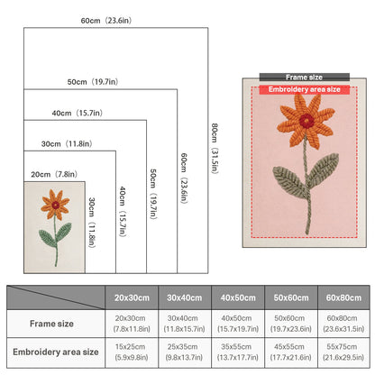 Orange Flower with Green Leaves - Punch Needle
