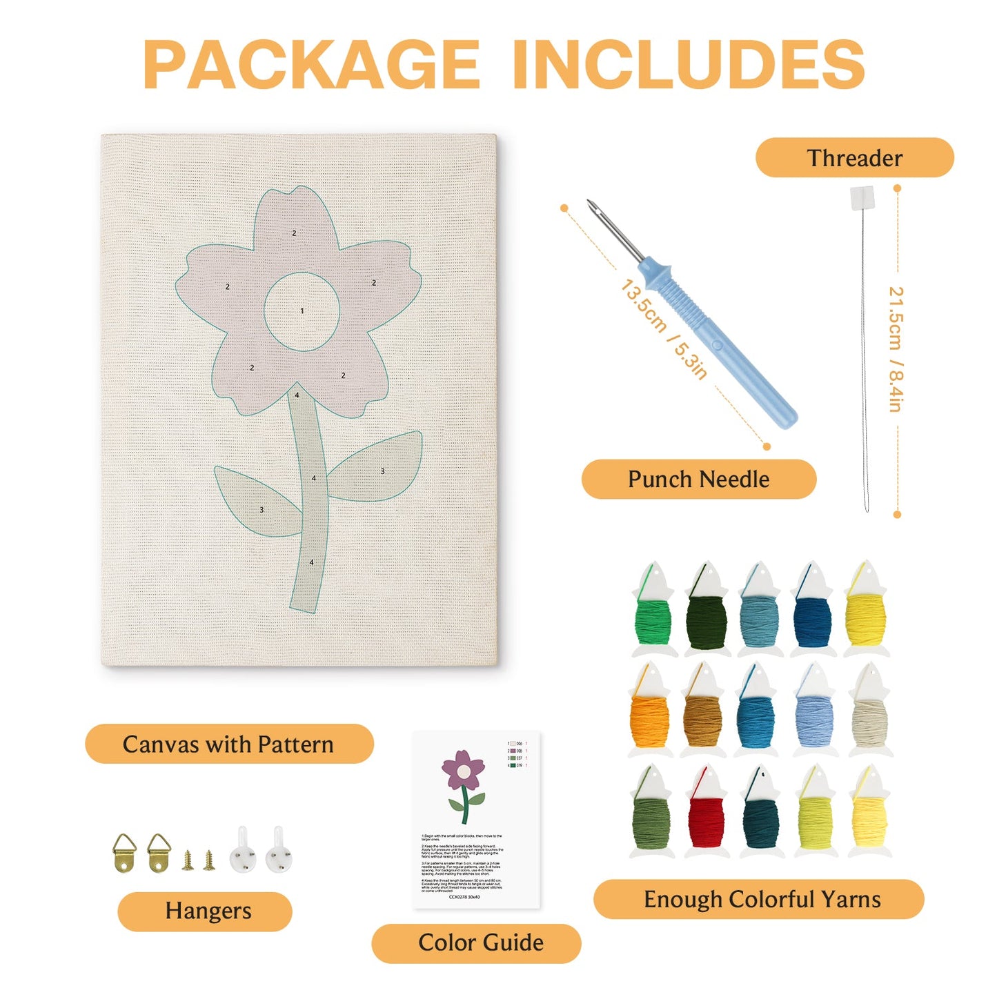 Purple Flower with Green Stem - Punch Needle