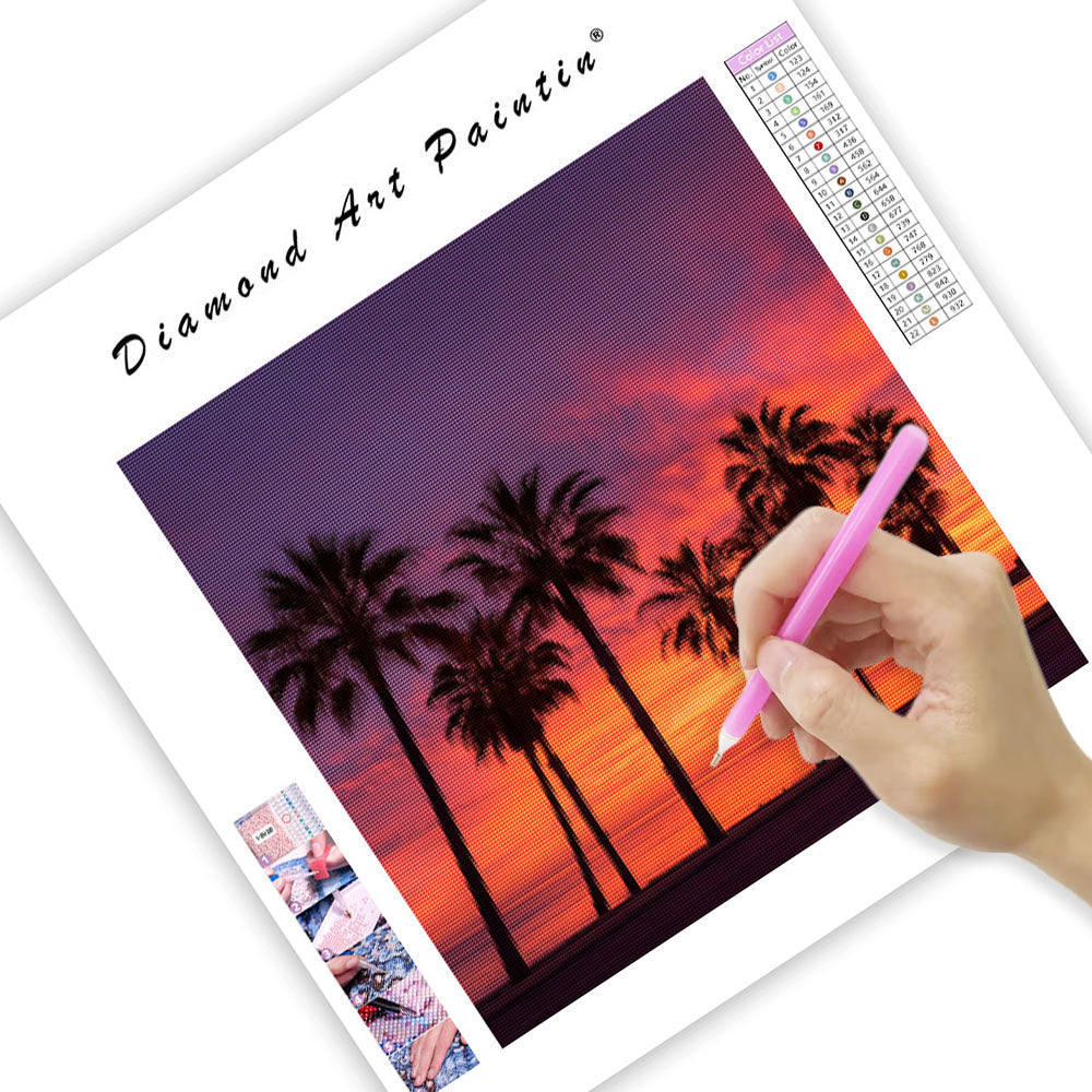 Palm Trees and Sunset - Diamond Painting