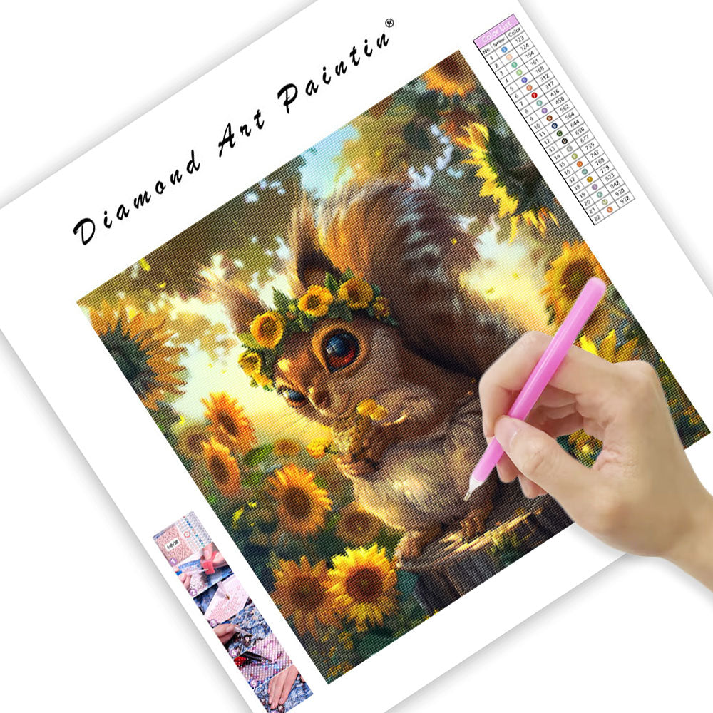 Sunflower Squirrel - Diamond Painting