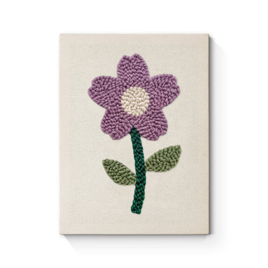 Purple Flower with Green Stem - Punch Needle