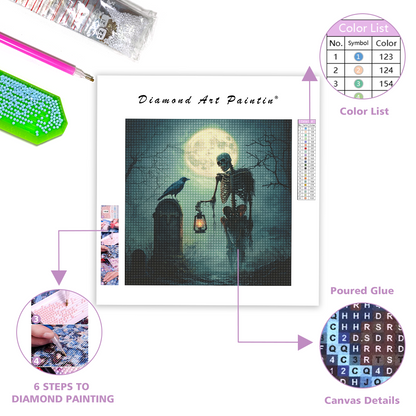 Skeleton and Crow on Halloween Night - Diamond Painting