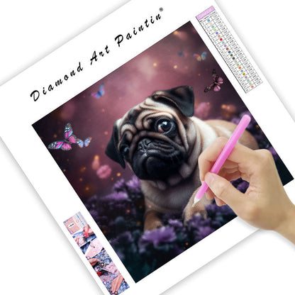 Puppy with Butterflies - Diamond Painting