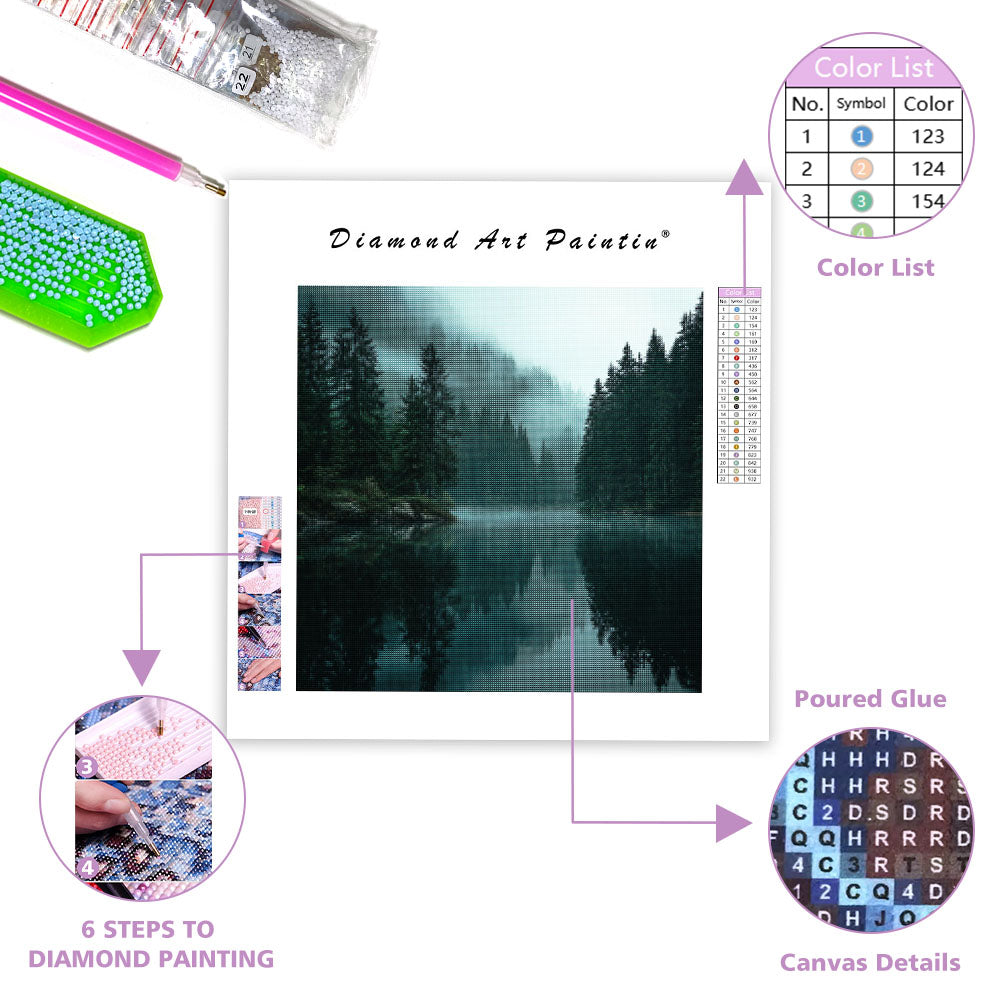 Mystical Fog over Lake - Diamond Painting