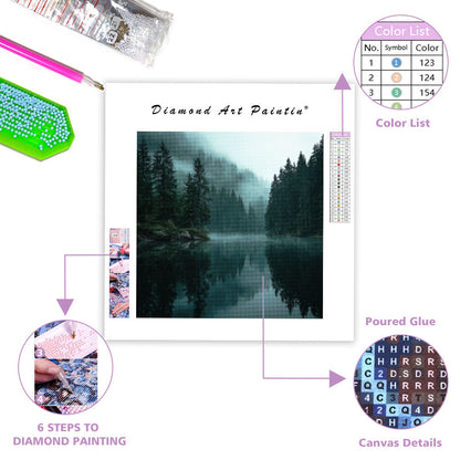 Mystical Fog over Lake - Diamond Painting