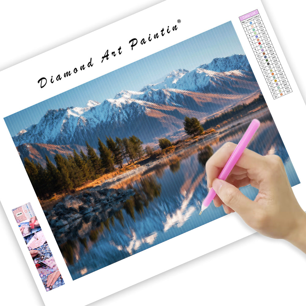 New Zealand Lake with Snowy Peaks - Diamond Painting