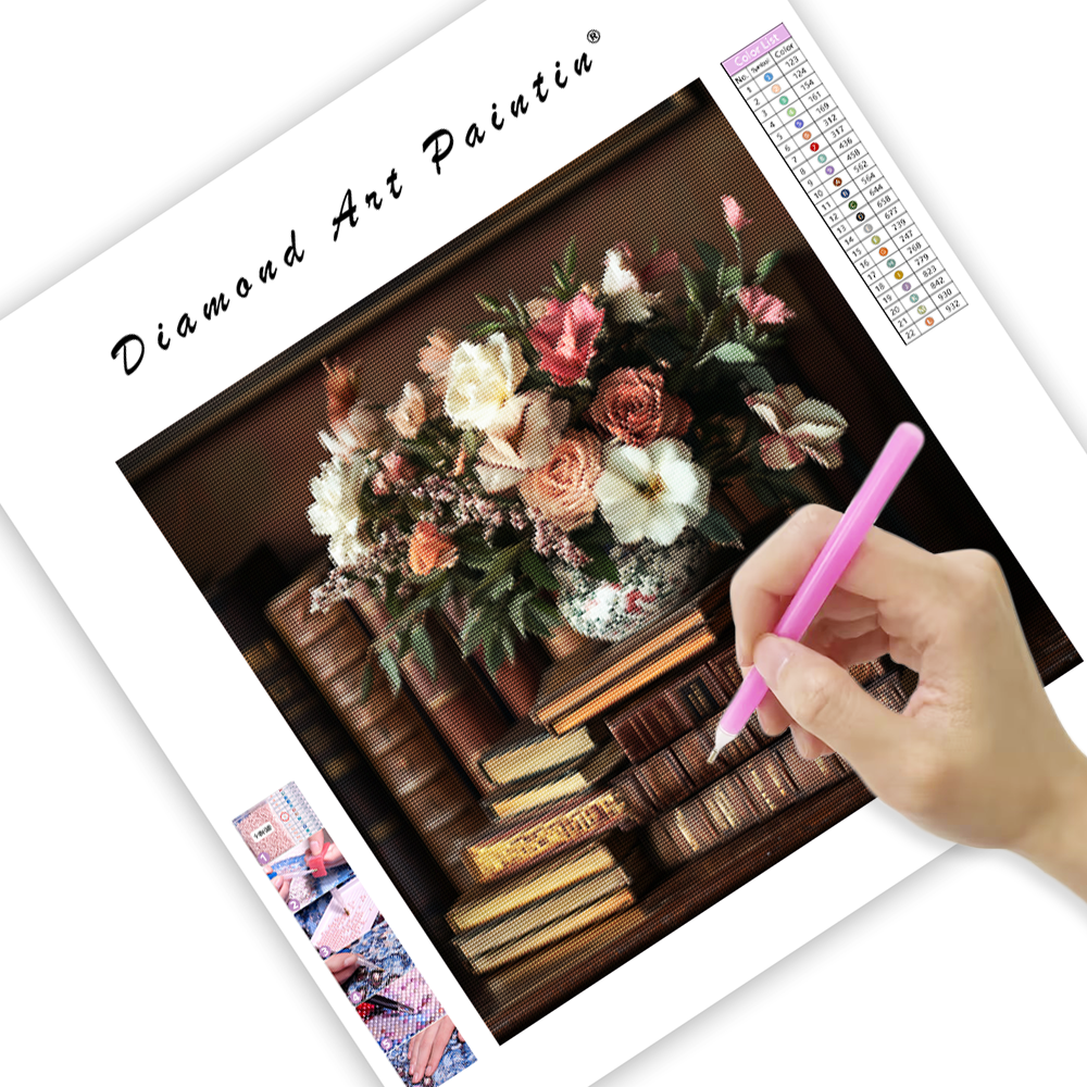 Floral Bookshelf - Diamond Painting