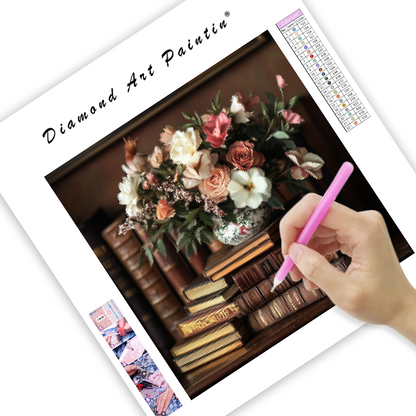 Floral Bookshelf - Diamond Painting