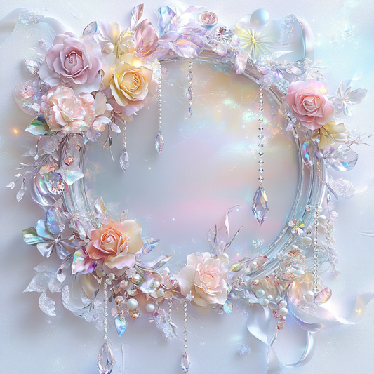 Pastel Roses and Iridescent Frame - Diamond Painting