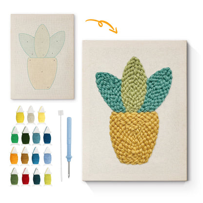 Yellow and Green Plant in Pot - Punch Needle