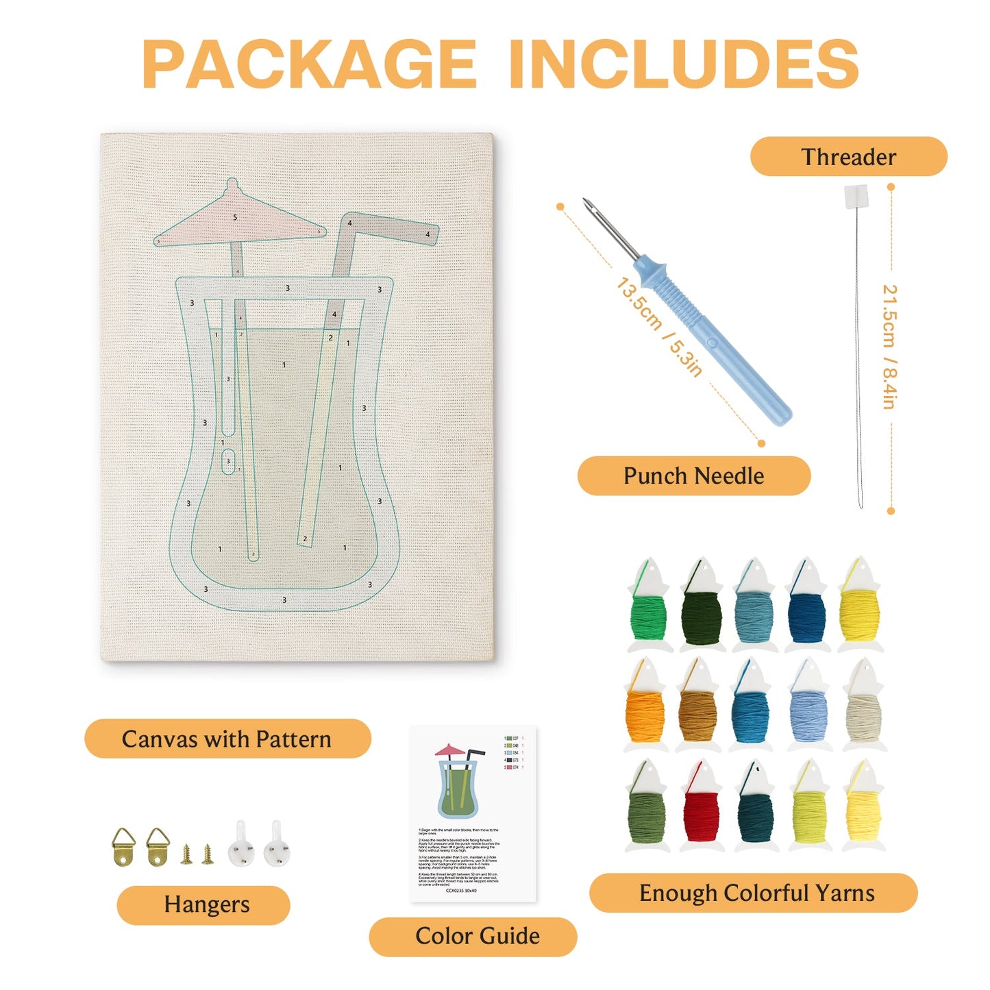 Green Drink with Umbrella - Punch Needle