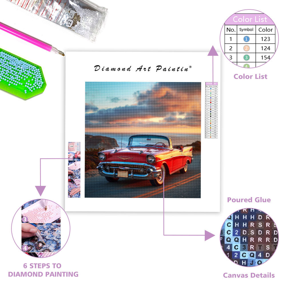 Vintage Red Convertible - Diamond Painting