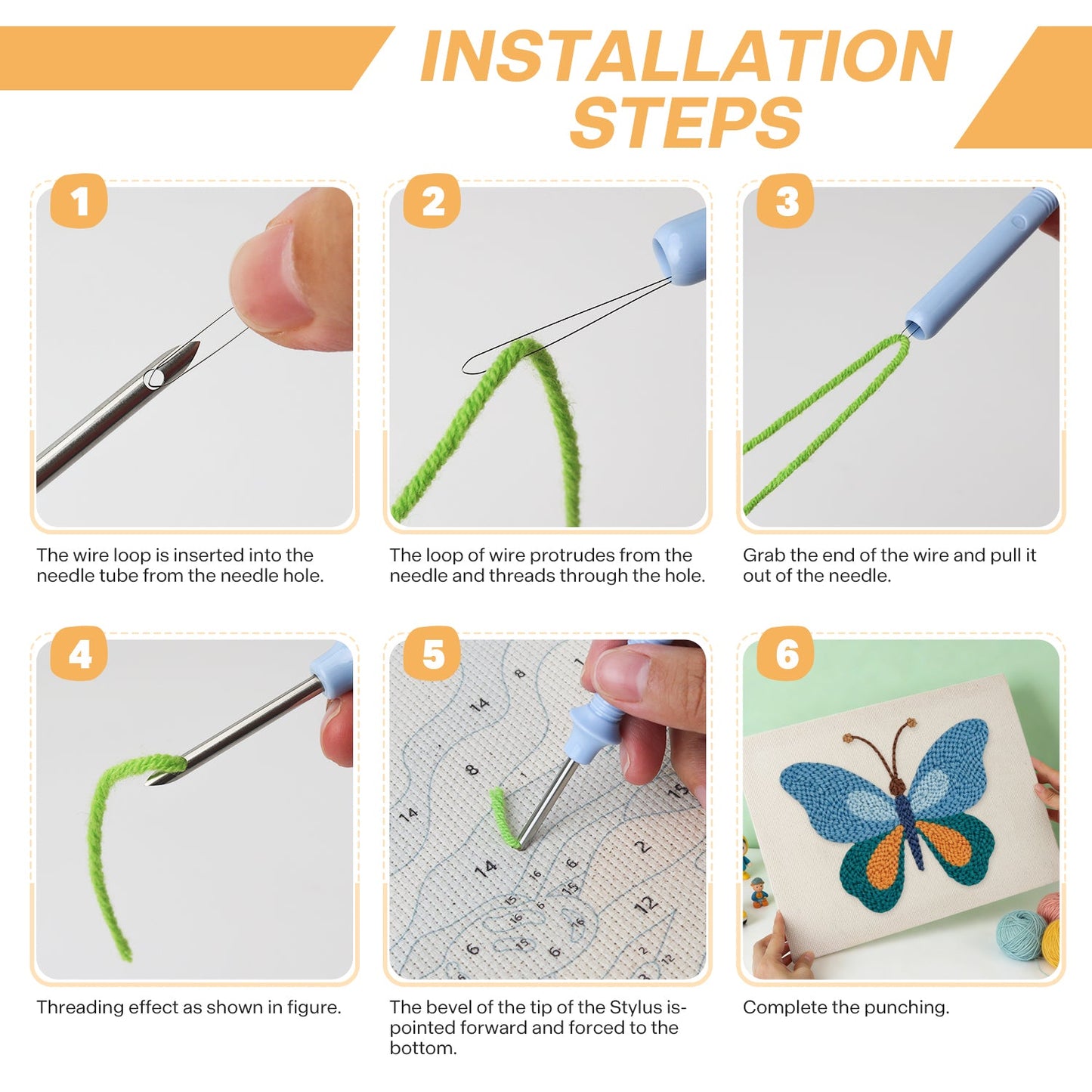 Blue & Orange Butterfly - Punch Needle